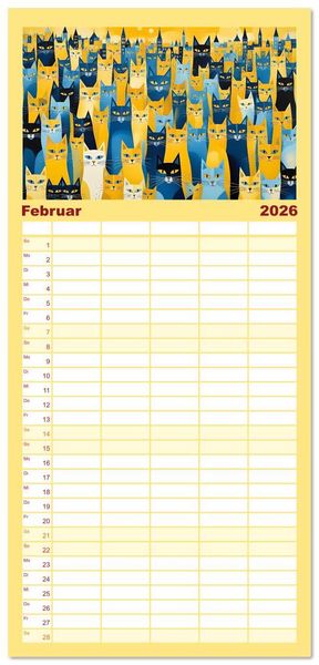 Produktbild: Familienplaner 2026 - Schnurrendes Katzenget&uuml;mmel mit 5 Spalten (Wandkalender, 21 x 45 cm) CALVENDO
