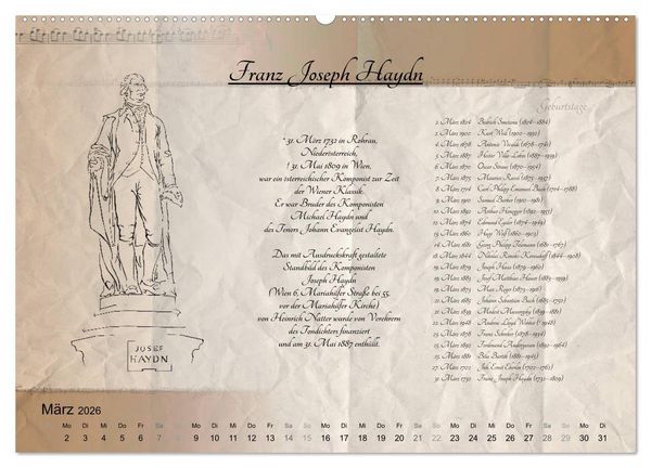 Produktbild: Von Mozart bis Beethoven (Wandkalender 2026 DIN A2 quer), CALVENDO Monatskalender