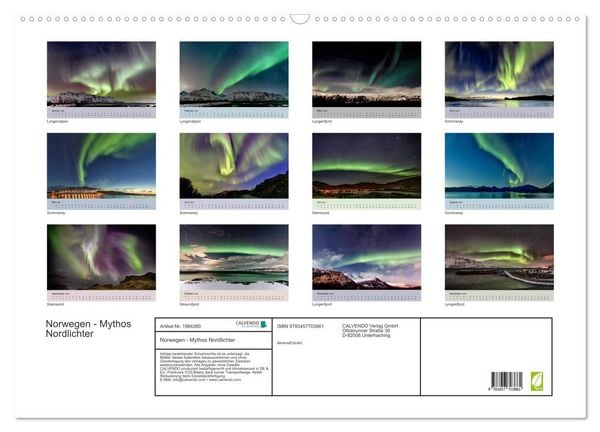 Produktbild: Norwegen - Mythos Nordlichter (Wandkalender 2026 DIN A2 quer), CALVENDO Monatskalender
