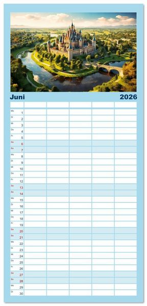 Produktbild: Familienplaner 2026 - Romantische Ritterburgen mit 5 Spalten (Wandkalender, 21 x 45 cm) CALVENDO