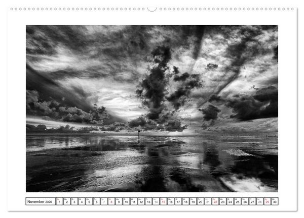 Produktbild: Am Strand von St. Peter-Ording SCHWARZ-WEISS (hochwertiger Premium Wandkalender 2026 DIN A2 quer), Kunstdruck in Hochglanz