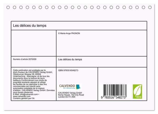Produktbild: Les d&eacute;lices du temps (Calendrier de bureau 2026 DIN A5 vertical), CALVENDO calendrier mensuel