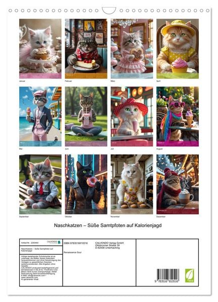 Produktbild: Naschkatzen &ndash; S&uuml;&szlig;e Samtpfoten auf Kalorienjagd (Wandkalender 2027 DIN A3 hoch), CALVENDO Monatskalender