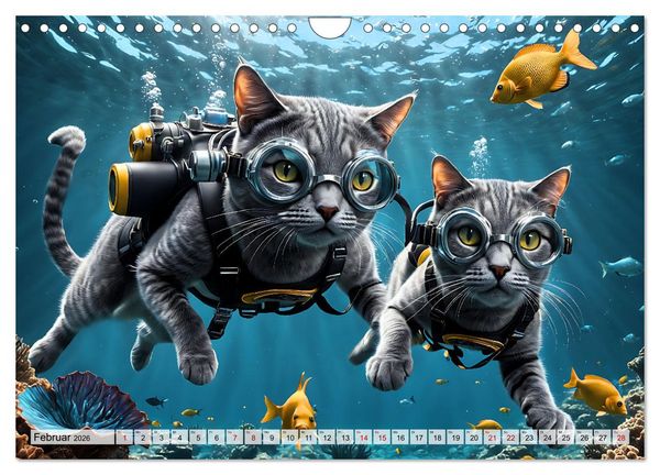 Produktbild: Katzen unter Wasser (Wandkalender 2026 DIN A4 quer), CALVENDO Monatskalender