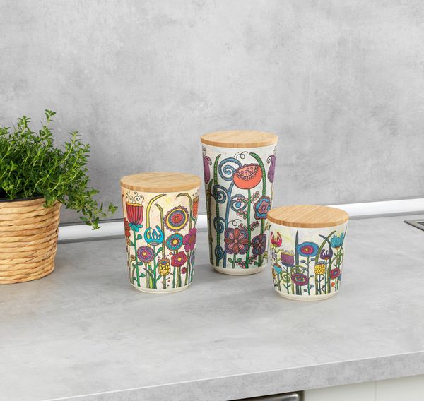 Produktbild: Vorratsdose Mod. Garden, 3er Set, aus Biokunststoff und Bambusdeckel