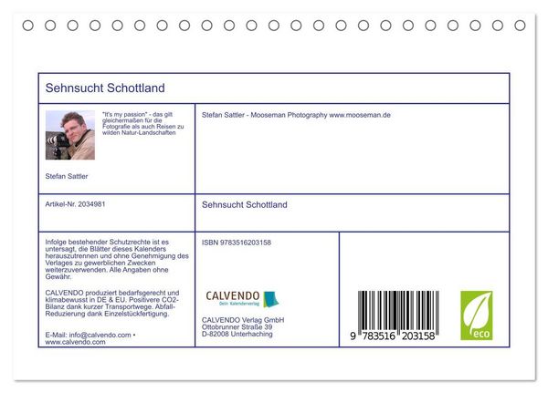 Produktbild: Sehnsucht Schottland (Tischkalender 2026 DIN A5 quer), CALVENDO Monatskalender