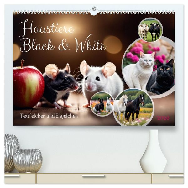 Produktbild: Haustiere - Black and White (hochwertiger Premium Wandkalender 2026 DIN A2 quer), Kunstdruck in Hochglanz