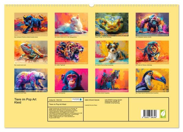 Produktbild: Tiere im Pop Art Kleid (hochwertiger Premium Wandkalender 2026 DIN A2 quer), Kunstdruck in Hochglanz