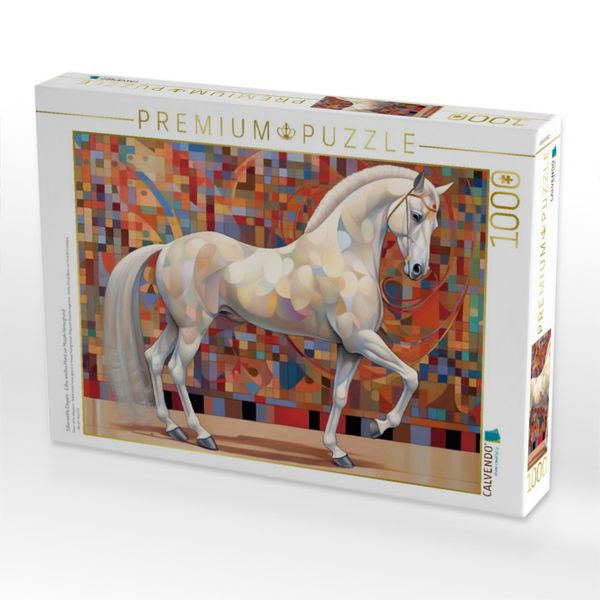 Produktbild: CALVENDO Puzzle Silberwei&szlig;e Eleganz - Edles wei&szlig;es Pferd vor Mosaik Hintergrund | 1000 Teile Lege-Gr&ouml;&szlig;e 64x48cm Foto-Puzzle f&uuml;r gl&uuml;ckliche Stunden