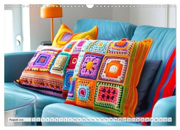 Produktbild: Granny Square Kunst - Ein Jahr voller kreativer H&auml;kelideen (Wandkalender 2026 DIN A3 quer), CALVENDO Monatskalender