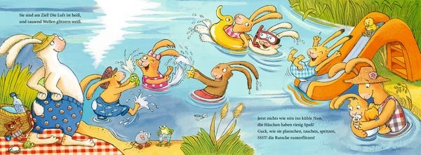 Wenn sieben kleine Badehasen quietschfidel ans Wasser rasen