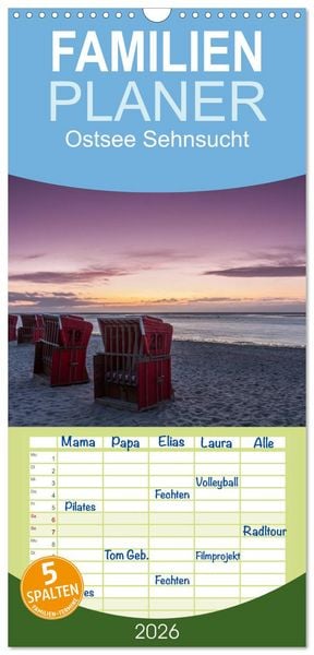 Produktbild: Familienplaner 2026 - Ostsee Sehnsucht mit 5 Spalten (Wandkalender, 21 x 45 cm) CALVENDO