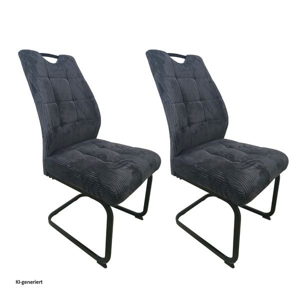 Produktbild: HTI-Living HTI-Living Modernes 2er Set Schwingst&uuml;hle Dunkelgrau mit trendigem Cord-Bezug