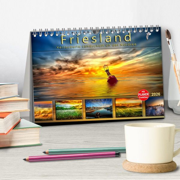 Produktbild: Friesland, verzauberte Landschaft an der Nordsee (Tischkalender 2026 DIN A5 quer), CALVENDO Monatskalender