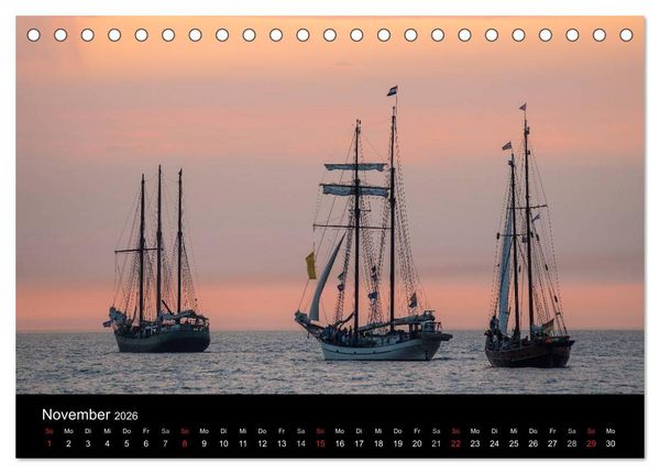 Produktbild: Windjammer auf der Ostsee im Abendlicht (Tischkalender 2026 DIN A5 quer), CALVENDO Monatskalender
