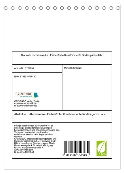 Produktbild: Abstrakte KI-Kunstwerke - Farbenfrohe Kunstmomente f&uuml;r das ganze Jahr (Tischkalender 2026 DIN A5 hoch), CALVENDO Monatskalender