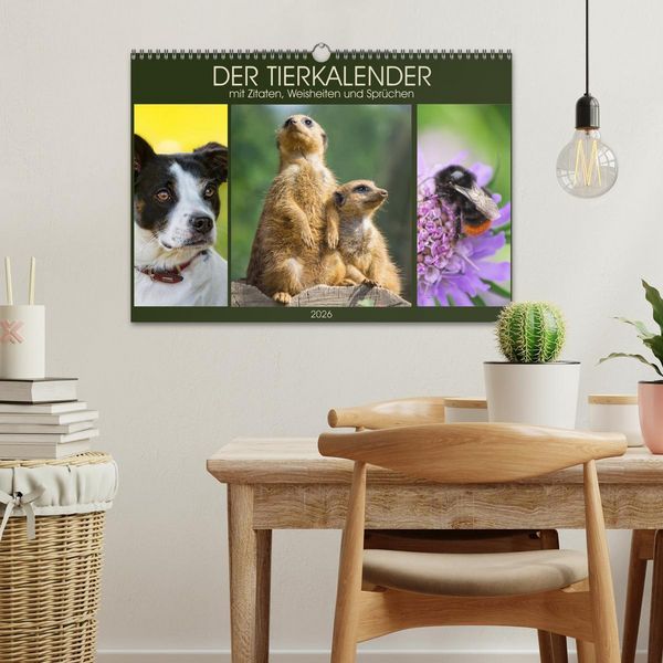 Produktbild: Der Tierkalender mit Zitaten, Weisheiten und Spr&uuml;chen (Wandkalender 2026 DIN A3 quer), CALVENDO Monatskalender
