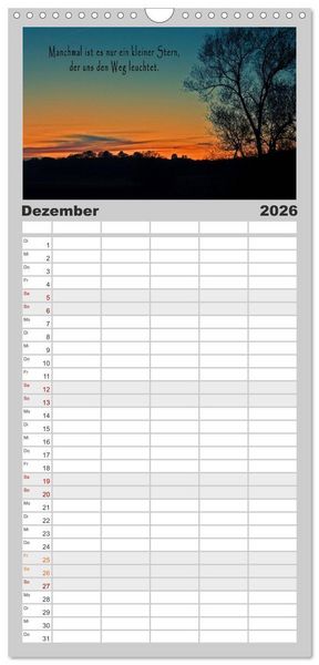 Produktbild: Familienplaner 2026 - wundersch&ouml;ne Lichtmomente mit 5 Spalten (Wandkalender, 21 x 45 cm) CALVENDO