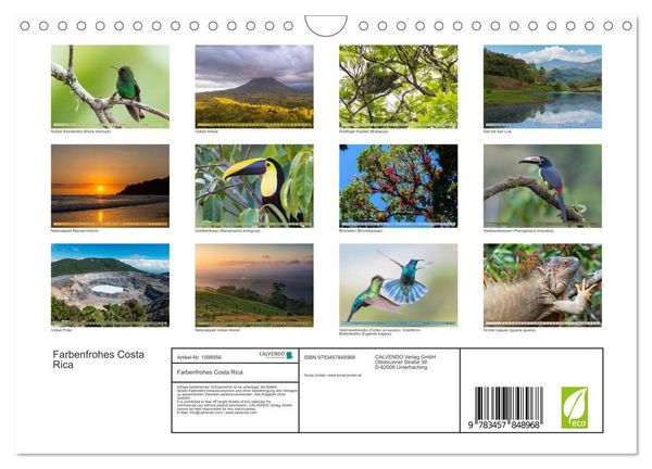 Produktbild: Farbenfrohes Costa Rica (Wandkalender 2026 DIN A4 quer), CALVENDO Monatskalender