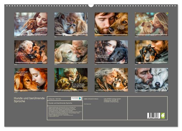 Produktbild: Hunde und ber&uuml;hrende Spr&uuml;che (Wandkalender 2026 DIN A2 quer), CALVENDO Monatskalender
