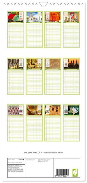 Produktbild: Familienplaner 2026 - BUDDHA im GL&Uuml;CK &ndash; Weisheiten aus Asien mit 5 Spalten (Wandkalender, 21 x 45 cm) CALVENDO