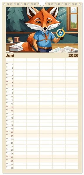 Produktbild: Familienplaner 2026 - Schlaufuchs - Abenteuer Schule mit 5 Spalten (Wandkalender, 21 x 45 cm) CALVENDO