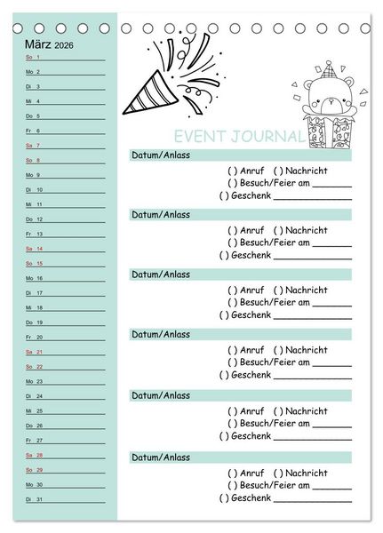 Produktbild: Geburtstagsplaner Doodle Tiere - F&uuml;r Termine, Geschenke, Eventdetails & mehr (Tischkalender 2026 DIN A5 hoch), CALVENDO Monatskalender