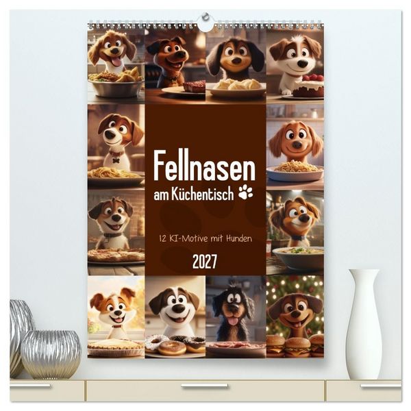 Produktbild: Fellnasen am K&uuml;chentisch - 12 KI-Motive mit Hunden (hochwertiger Premium Wandkalender 2027 DIN A2 hoch), Kunstdruck in Hochglanz