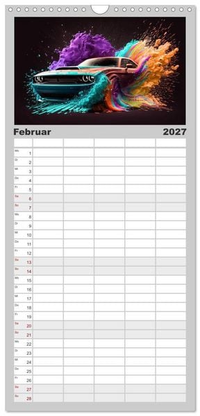Produktbild: Familienplaner 2027 - Supercars im Farbenrausch mit 5 Spalten (Wandkalender, 21 x 45 cm) CALVENDO