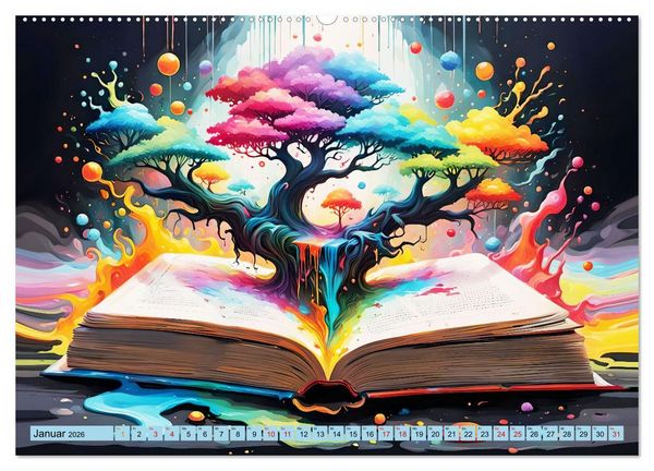 Produktbild: Bunte B&uuml;cherseiten (hochwertiger Premium Wandkalender 2026 DIN A2 quer), Kunstdruck in Hochglanz