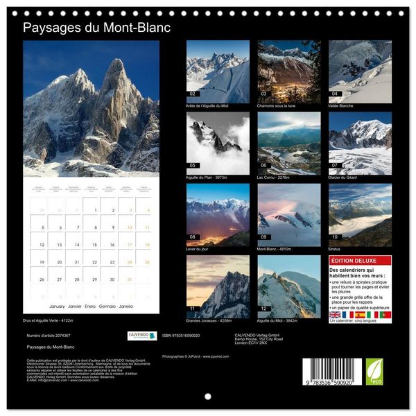 Produktbild: Paysages du Mont-Blanc (Calendrier mural carr&eacute; 2026 30x30 cm) Calendrier double avec une page pour vos prises de notes