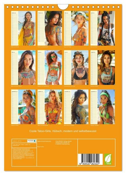 Produktbild: Coole Tatoo-Girls. H&uuml;bsch, modern und selbstbewusst (Wandkalender 2026 DIN A4 hoch), CALVENDO Monatskalender