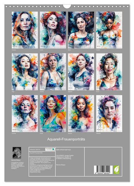 Produktbild: Aquarell-Frauenportr&auml;ts (Wandkalender 2026 DIN A3 hoch), CALVENDO Monatskalender