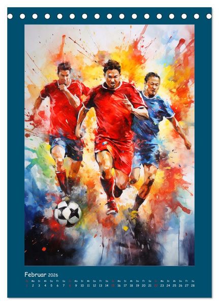 Produktbild: Leidenschaft Fussball. Stadionstimmung im Aquarellstil (Tischkalender 2026 DIN A5 hoch), CALVENDO Monatskalender