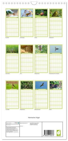 Produktbild: Familienplaner 2026 - Heimische V&ouml;gel mit 5 Spalten (Wandkalender, 21 x 45 cm) CALVENDO