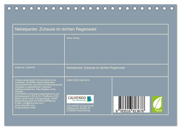 Produktbild: Nebelparder. Zuhause im dichten Regenwald (Tischkalender 2027 DIN A5 quer), CALVENDO Monatskalender