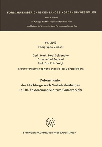 Produktbild: Determinanten der Nachfrage nach Verkehrsleistungen