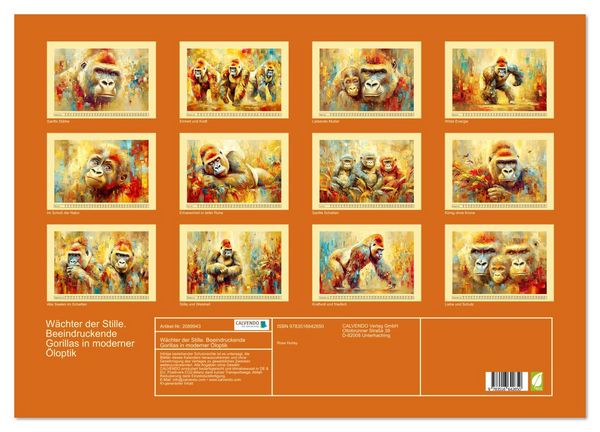 Produktbild: W&auml;chter der Stille. Beeindruckende Gorillas in moderner &Ouml;loptik (Wandkalender 2026 DIN A2 quer), CALVENDO Monatskalender
