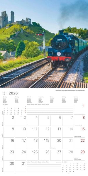 Produktbild: Eisenbahnen 2026 - Broschürenkalender 30x30 cm (30x60 geöffnet) - Kalender mit Platz für Notizen - Steam Engines - Bildkalender - Wandkalender
