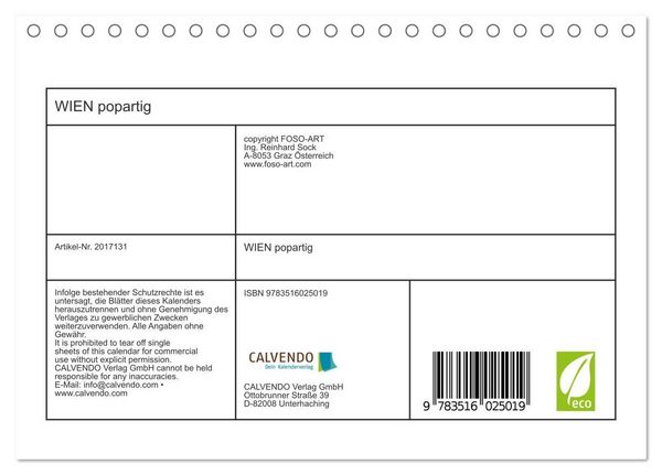 Produktbild: WIEN popartig (Tischkalender 2026 DIN A5 quer), CALVENDO Monatskalender