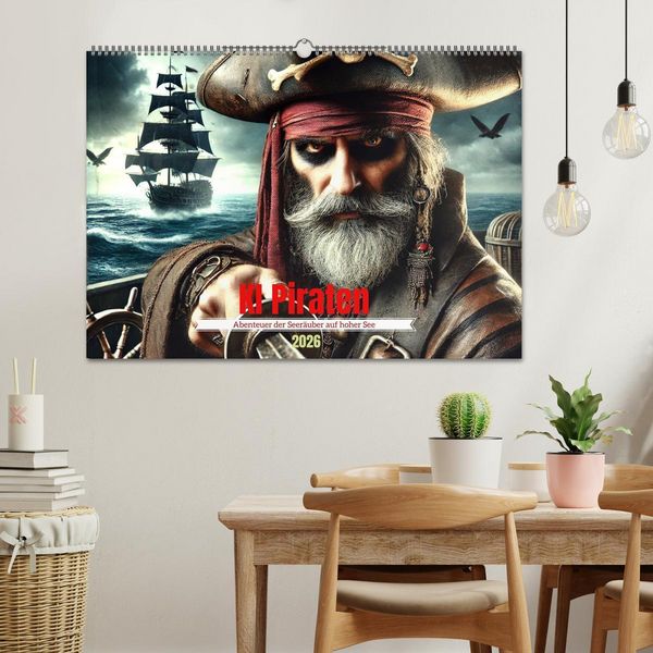 Produktbild: KI Piraten - Abenteuer der Seer&auml;uber auf hoher See (Wandkalender 2026 DIN A2 quer), CALVENDO Monatskalender