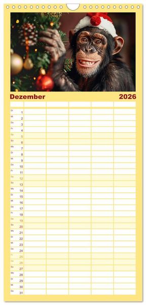Produktbild: Familienplaner 2026 - Schimpansen - Ein Jahr mit Menschenaffen. mit 5 Spalten (Wandkalender, 21 x 45 cm) CALVENDO