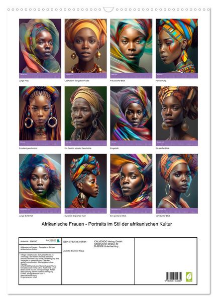 Produktbild: Afrikanische Frauen - Portraits im Stil der afrikanischen Kultur (Wandkalender 2026 DIN A2 hoch), CALVENDO Monatskalender