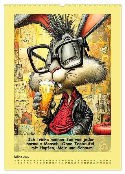 Produktbild: Kneipen-Hasen. Trinkende Spr&uuml;cheklopfer (hochwertiger Premium Wandkalender 2026 DIN A2 hoch), Kunstdruck in Hochglanz