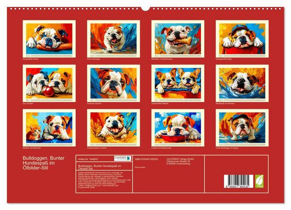 Produktbild: Bulldoggen. Bunter Hundespa&szlig; im &Ouml;lbilder-Stil (hochwertiger Premium Wandkalender 2026 DIN A2 quer), Kunstdruck in Hochglanz