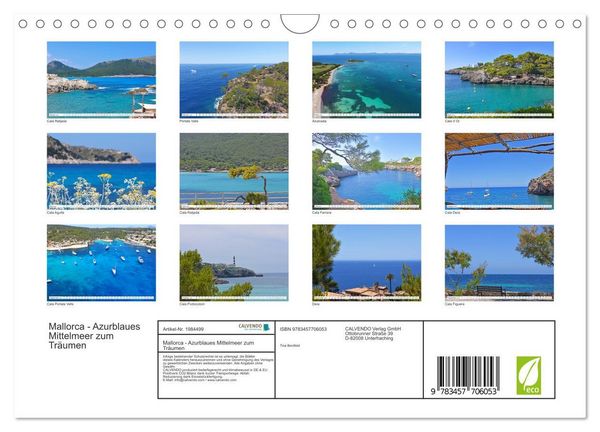 Produktbild: Mallorca - Azurblaues Mittelmeer zum Tr&auml;umen (Wandkalender 2026 DIN A4 quer), CALVENDO Monatskalender