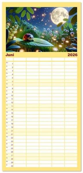 Produktbild: Familienplaner 2026 - Kleine K&auml;fer, gro&szlig;e Abenteuer: Ein Jahreskalender f&uuml;r Kinder mit 5 Spalten (Wandkalender, 21 x 45 cm) CALVENDO