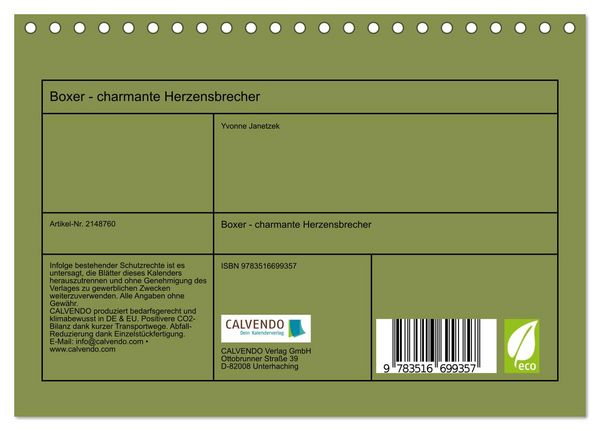 Produktbild: Boxer - charmante Herzensbrecher (Tischkalender 2026 DIN A5 quer), CALVENDO Monatskalender
