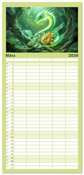 Produktbild: Familienplaner 2026 - Mythos trifft Botanik &ndash; Die geheimnisvollen Drachenpflanzen mit 5 Spalten (Wandkalender, 21 x 45 cm) CALVENDO