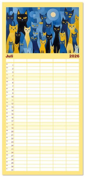 Produktbild: Familienplaner 2026 - Schnurrendes Katzenget&uuml;mmel mit 5 Spalten (Wandkalender, 21 x 45 cm) CALVENDO